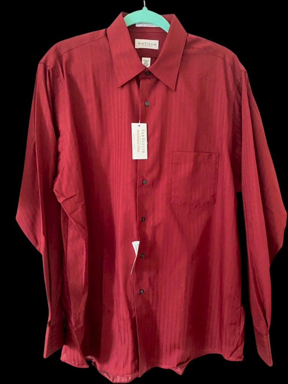 NWT Van Heusen Mens Burgundy Striped Dress Shirt 16.5 L